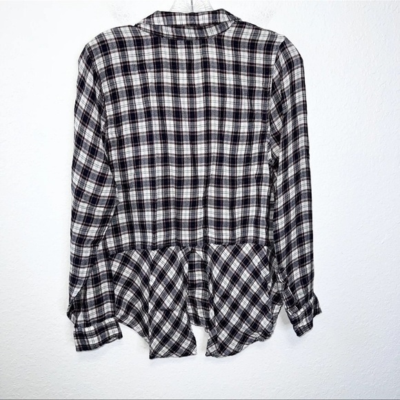 Lucky Brand Top Women Medium Shirt Plaid Flannel Button Down Slit Back Soft - Picture 4 of 8